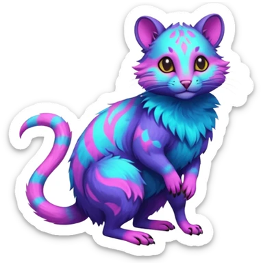 Exotic Neon-colored fantasy feline-rodent-marsupial-critter-vernid-fursona animal creature full body with intricate markings  sticker