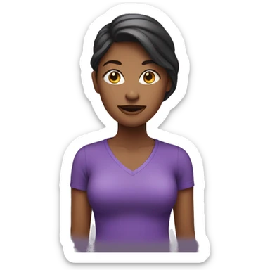Woman in purple shirt and purple face emoji sticker