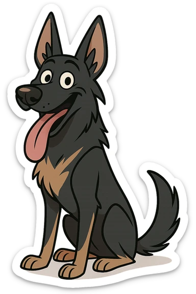cartoon style dark German Shepherd dog with its tongue hanging out long sticker