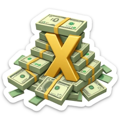 start with a 3d number 10, and 3d letter x, "10x", then to its right, a cash pile, make bills rectangular, looking like a multiplier of the wad of cash sticker