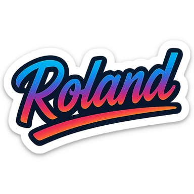 The name 'Roland' in a modern, colorful gradient font with a dark outline, on a transparent background, with the name underlined or partially underlined with a dynamic, slanted underline, in the style of the sample images. sticker