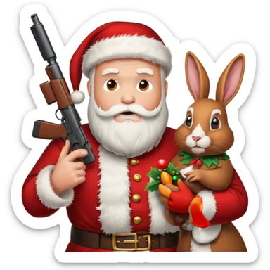 Santa holding a gun shooting a turkey and rabbit sticker
