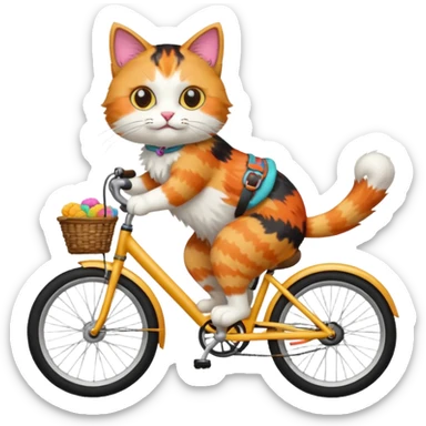 Calico cat riding a bike sticker