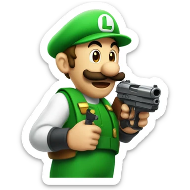 Luigi with a silenced pistol sticker