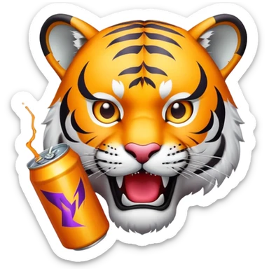 tiger face holding energy drink can for Twitch emote sticker