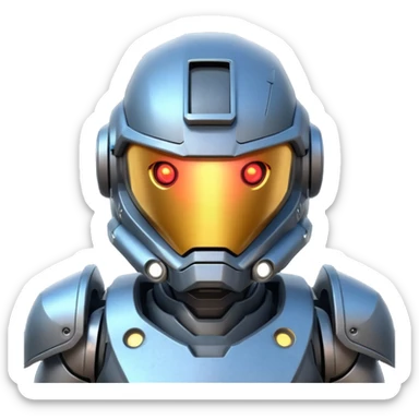 futuristic war robot portrait, head and shoulders only, glowing eyes, detailed helmet faceplate, armor collar, sci-fi metal textures, 3D cartoon, mobile game icon style, clean background, no text, no watermark
 sticker