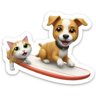 Cat surfing with dog sticker