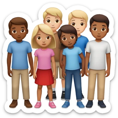 Seven boys and three girls standing together as a group sticker