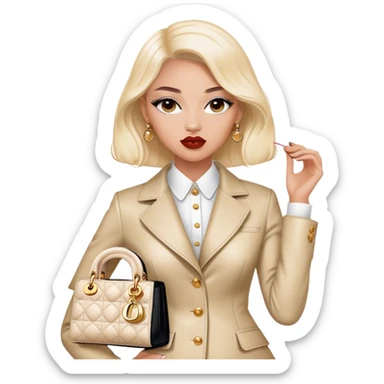 Woman dressed up in Dior Bar jacket carrying a Lady Dior bag sticker