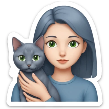 girl holding a russian blue cat with green eyes sticker