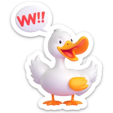 A cartoon-style duck with its beak open, inside a speech bubble it shouts “WAK!” in bold comic-style letters. Fun and expressive, white background sticker