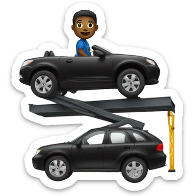 Black mechanic under a car on a lift sticker