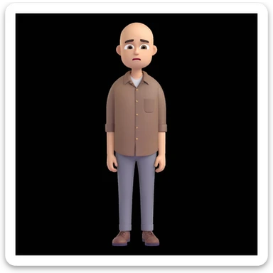 Carl from Sling Blade, blank or goofy expression, chin sticking out, slouching posture, no glasses, shirt with collar, three-quarter face angle, entire body visible, standing, head sticking forward, emoji style sticker