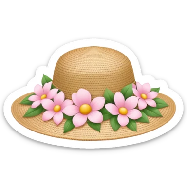 Wicker white sun hat with light pink flowers sticker