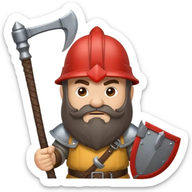 gimli the dwarf, dark brown beard, gray metal helmet, battle axe sticker