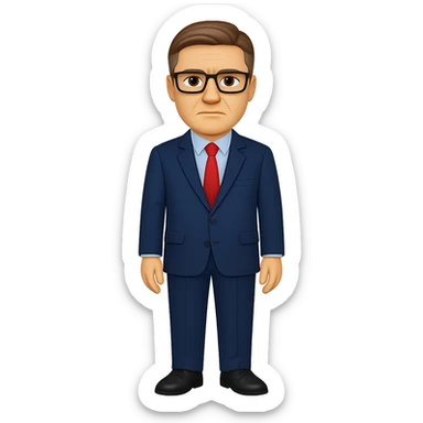 Create a full body figure of Keir Starmer standing with glasses, keeping the background transparent. Maintain the emoji style and appearance from the reference image. sticker