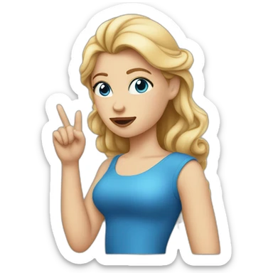 the white girl in the blue dress thinks with her finger to her lips. sticker