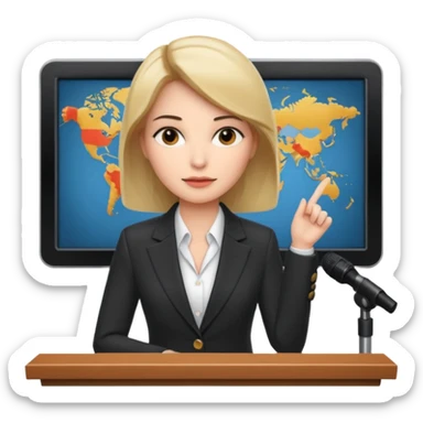 news anchor woman, with a screen with a prompter in front of her sticker