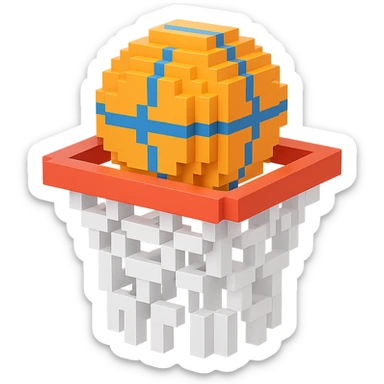 A voxel-style basketball in a net, variation 2 sticker