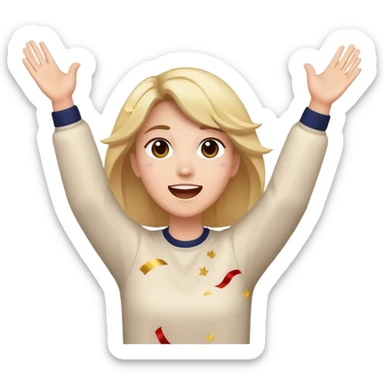 face with hands raised, confetti in the air, cheering at a parade sticker