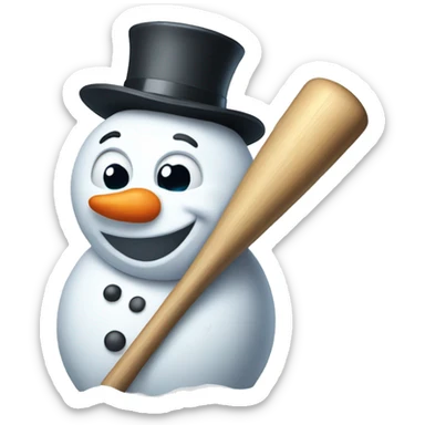 happy snowman holding baseball bat sticker