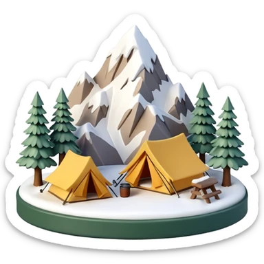 mini diorama of snowy mountains with small camp setup sticker
