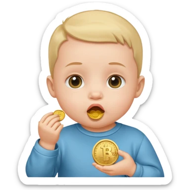 bebe com moeda na boca sticker