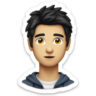 Long black hair teenager boy serious face sticker