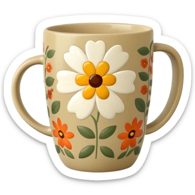 Cinematic Realistic Khaki Coffee Mug with Flower Pattern sticker