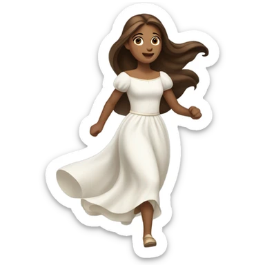a princess with brown long brown straight hair running in a white dress sticker