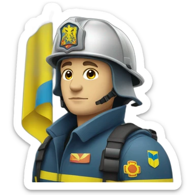 Ukrainian firefighter with the flag of Ukraine sticker