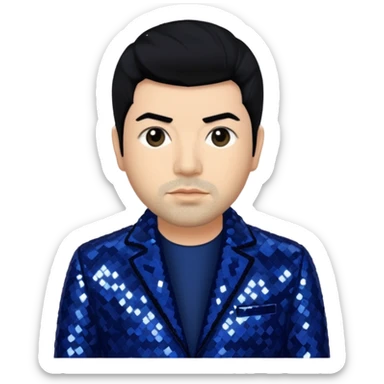 Chino Moreno with black hair, navy blue sequin outfit  sticker