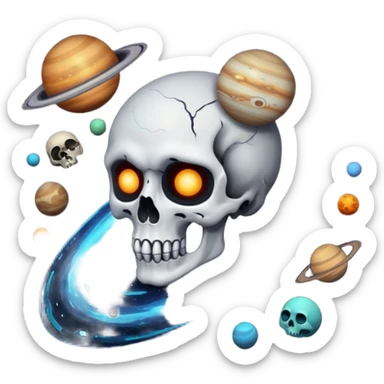 image of deep black space, with planets, stars an a galaxy, in the style of your bleeding skull art. sticker