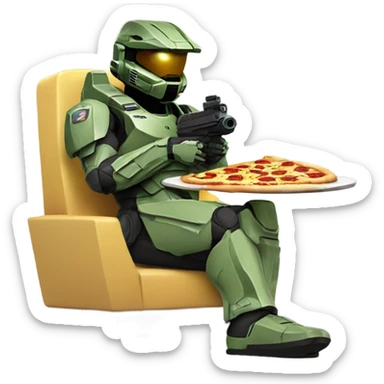 Master chief eating a pizza sticker
