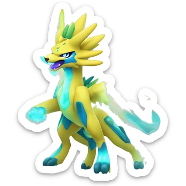 Celestial Powerful Nebula-Crystallic Colorful Vibrant Colors Flying Advanced Zeraora-Aurorus-Fakémon-Legendary-Pokémon-Creature Full Body sticker