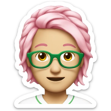 pink hair, Japanese, green color GLASSES, white, ONLY PINK HAIR JUST PINK HAIR sticker