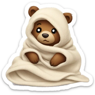 bear cozy in blanket sticker