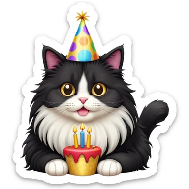 Fluffy black long haired cat birthday sticker