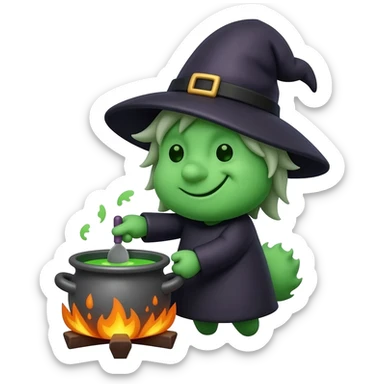 green witch cooking potion sticker