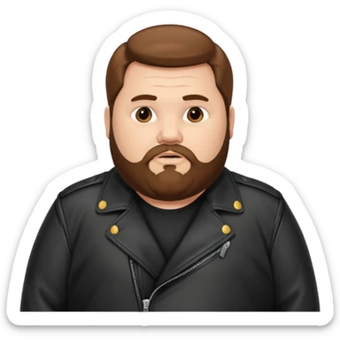Long hair obese men with beard in leather jacket sticker