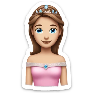 Girl with brown hair and blue eyes pink tiara emoji sticker