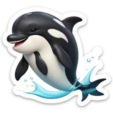 Cinematic Cute Yawning orca Portrait Emoji, Head tilted slightly with a dramatic, wide-open yawn, showcasing a sleek black-and-white body with gently relaxed fins and sleepy, half-closed eyes, Simplified yet irresistibly adorable features, highly detailed, glowing with a soft, cozy marine glow, high shine, relaxed yet expressive, stylized with a dash of whimsical deep-sea charm, soft glowing outline, capturing the essence of a drowsy yet affectionate orca that appears ready to stretch out in the waves for a nap! sticker