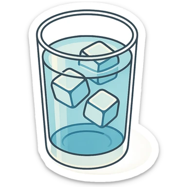 glass of water with ice, 2D isometric style, highly detailed drawing, shadows and highlights, clean contours, soft lighting, transparent background sticker