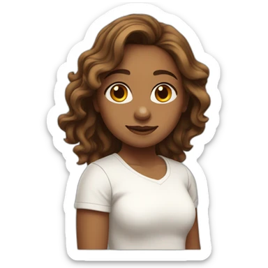 Brown Indian girl with shoulder length wavy hair and white tshirt sticker