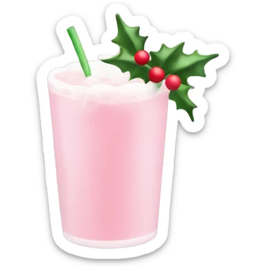 pastel pink christmas drink, with mistletoe on the top of it sticker