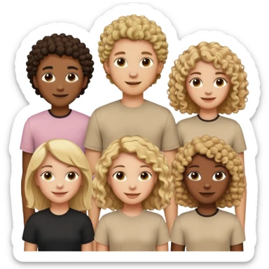 group of people  together ; men and women with brown, blonde, black hair- short hair, long hair and curly hairr wearing beige shirts aesthetic no collar, brown people, white people, black people sticker