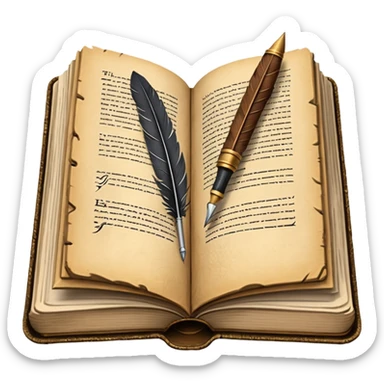 open history book with a quill pen sticker