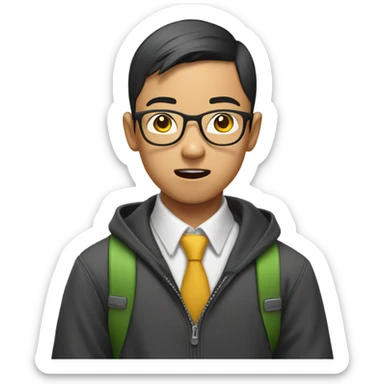  a bald Asian young boy student, in glasses, shocked sticker