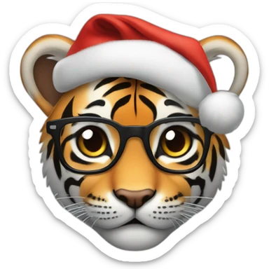 tiger cub with glasses and santa cap sticker