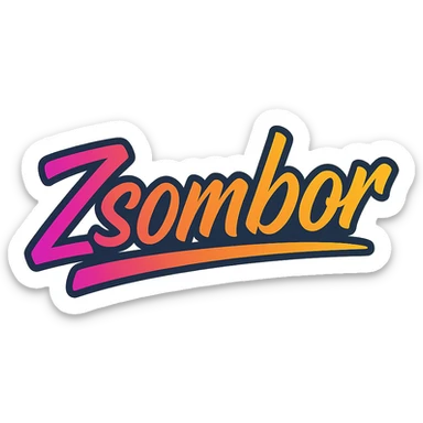 The name 'Zsombor' in a modern, colorful gradient font with a dark outline, on a transparent background. The name is either underlined or partially underlined with a dynamic, slanted underline, styled in the manner of the sample images. sticker